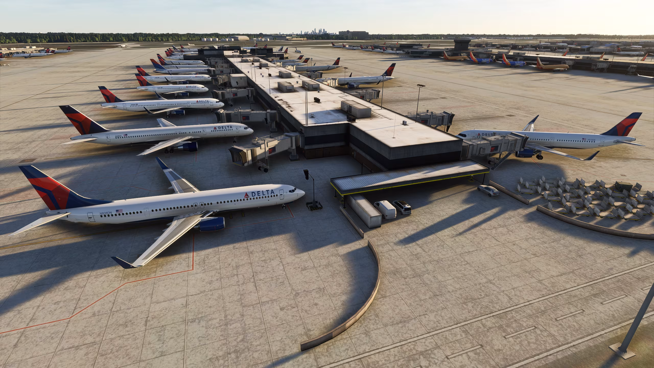 Commercial traffic showing varied real-world airline liveries