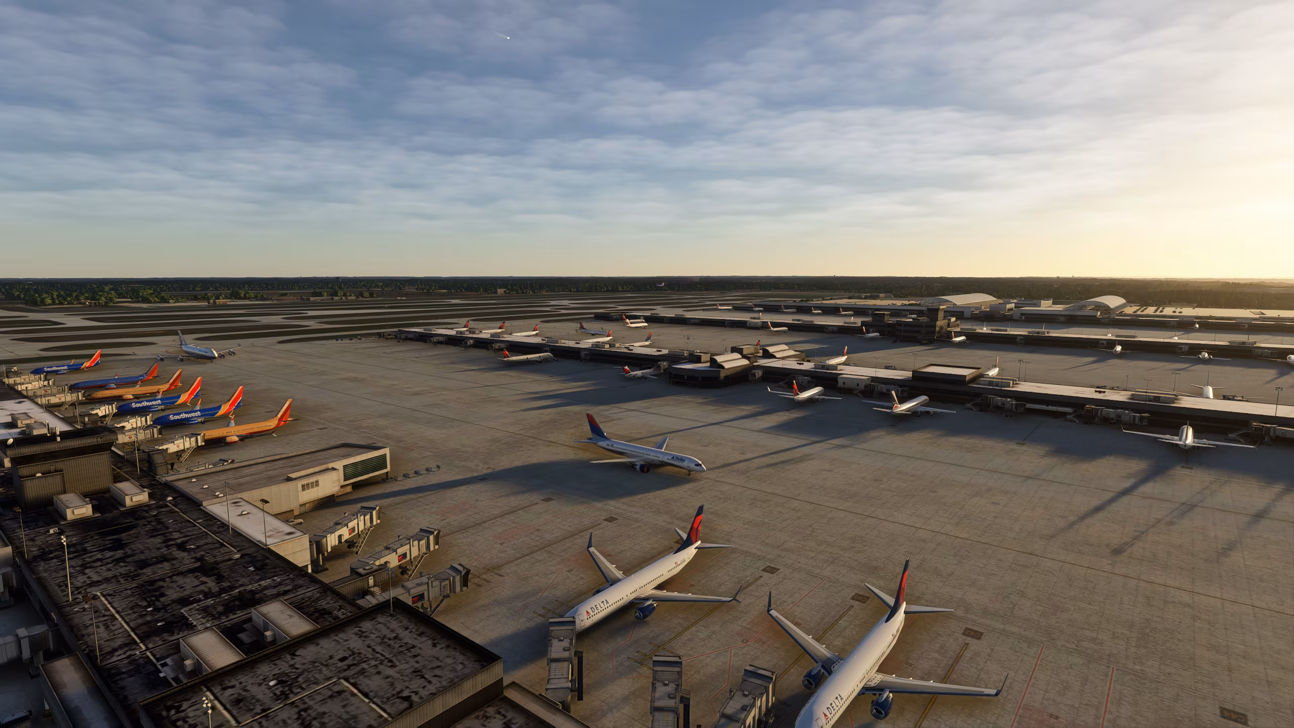 Airline arrivals and taxi operations coordinated across terminal airspace and ground movement areas