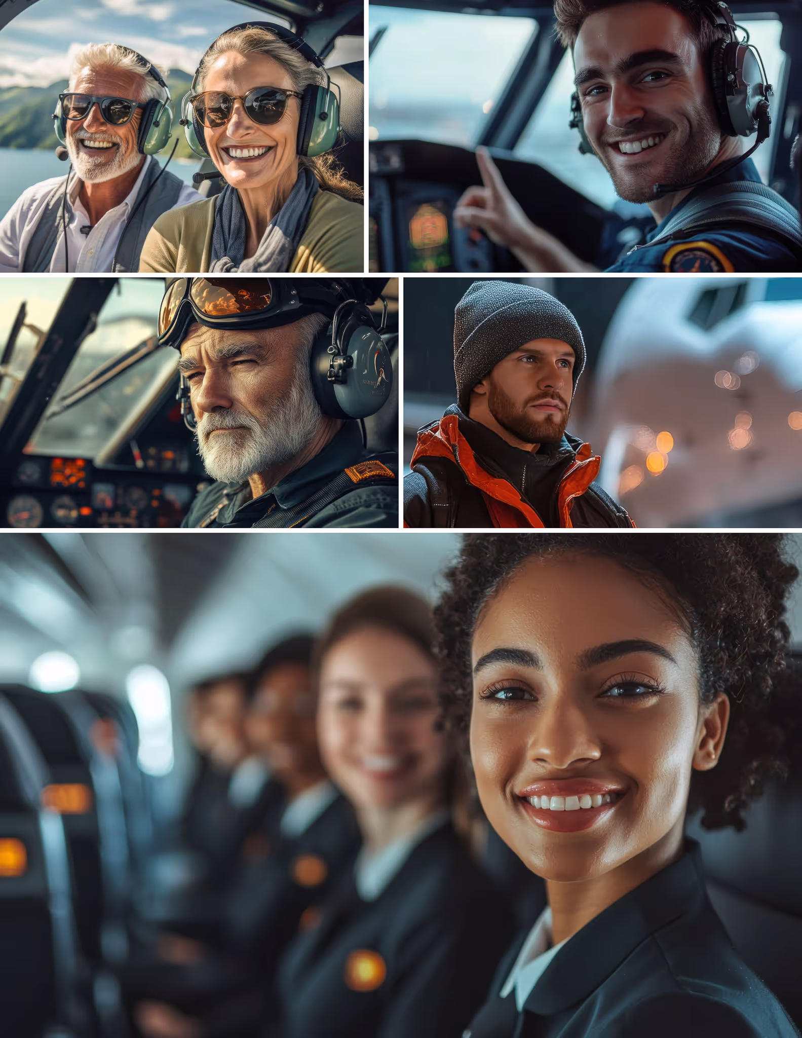 Collage of flight crew and airport scenes — SayIntentions.AI Entourage